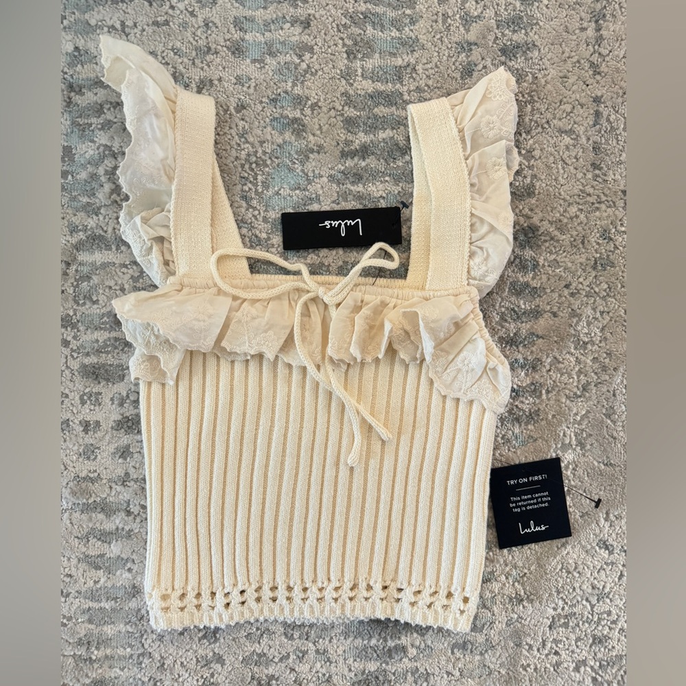 Lulu's Ivory Ruffle Lace Tank Top
